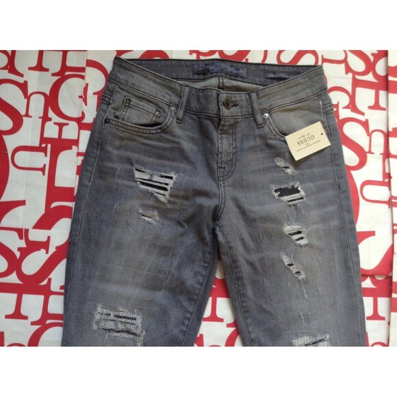 Guess Mid Rise Power Curvy Skinny Jeans In Create Wash Destroyed Details Size 23 - Picture 8 of 12